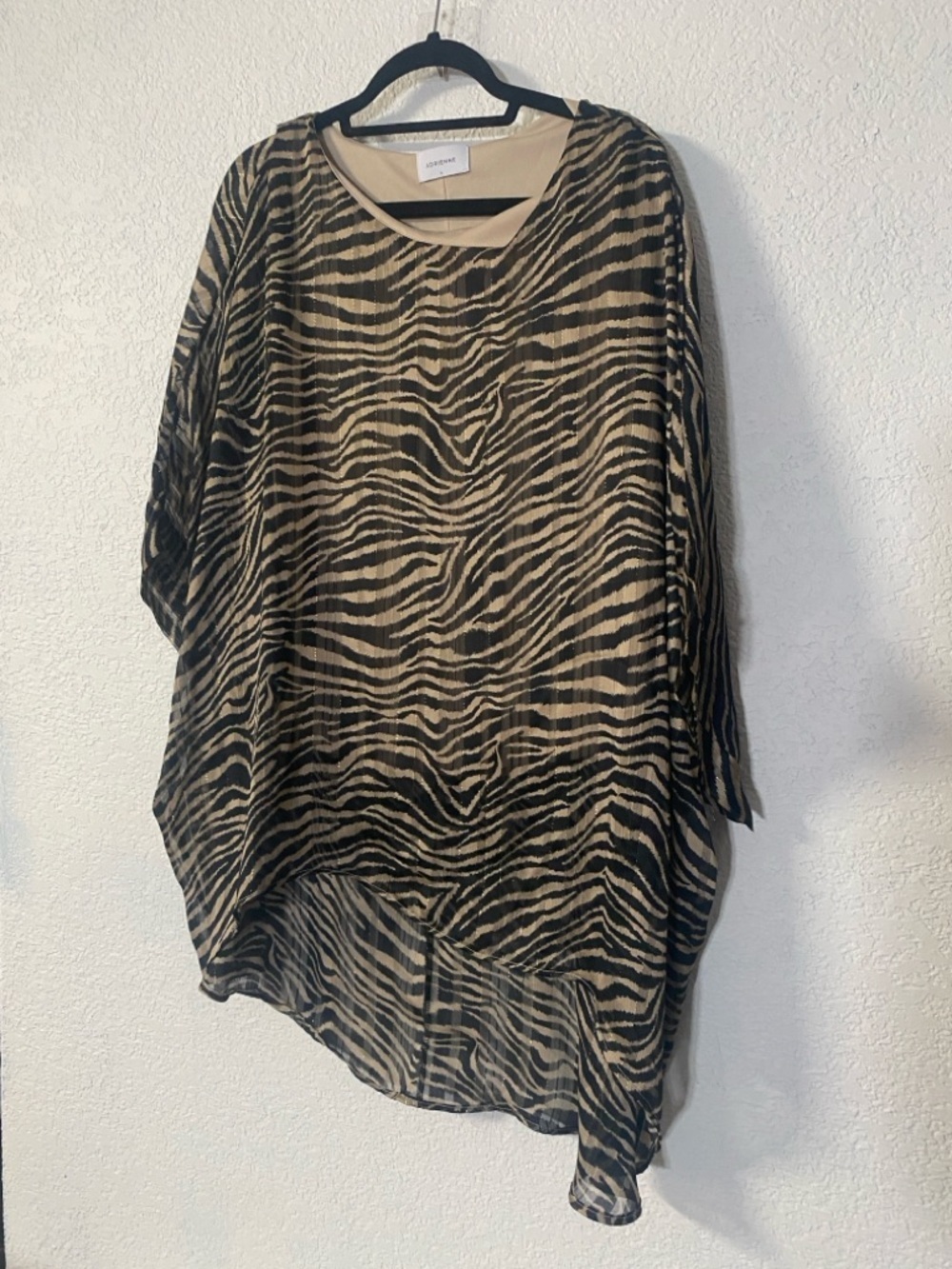 Adrienne Zebra-Print Tunic Top in Black and Tan subtle metallic shine
